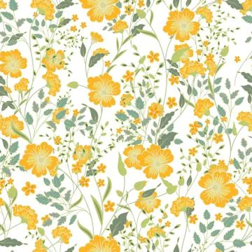 Vector vintage seamless floral pattern. Herbs and wild flowers Stock Illustration