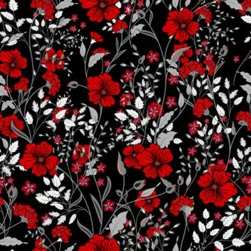 Vector vintage seamless floral pattern. Herbs and wild flowers Illustrazione stock