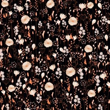 Vector vintage seamless floral pattern. Herbs and wild flowers. Botanical Stockillustratie