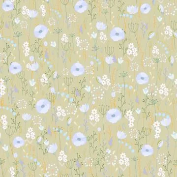 Vector vintage seamless floral pattern. Herbs and wild flowers. Botanical Stock Illustration