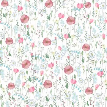 Vector vintage seamless floral pattern. Herbs and wild flowers. Botanical Stock Illustration