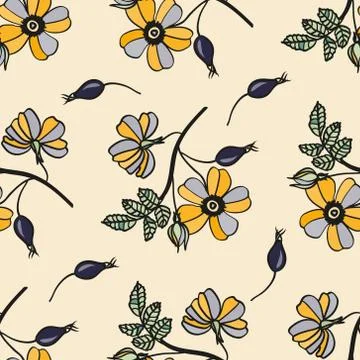 Vector vintage seamless pattern with eglantine Stock Illustration