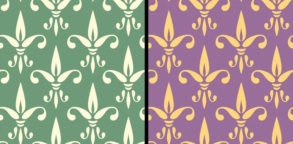 Vector vintage seamless pattern of fleur de lys motif. Vector set patterns .. Stock Illustration