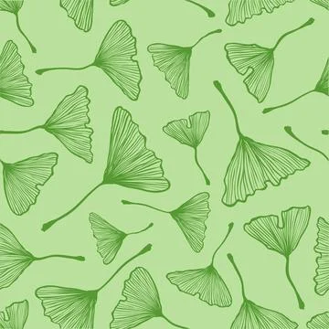 Vector vintage seamless pattern with ginkgo biloba leaf. Vector retro flora.. Stock Illustration