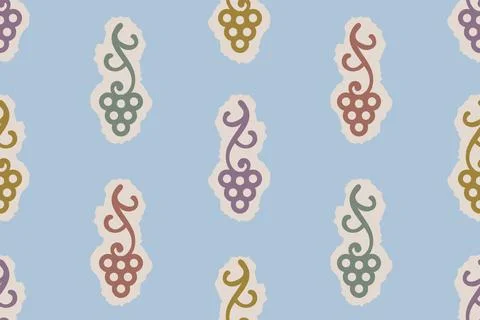 Vector vintage seamless pattern of grape. Vector georgian pattern of grapes.. Ilustração Stock