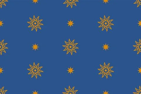 Vector vintage seamless pattern of sun and stars. Vector Asian pattern of s.. Stock Illustration