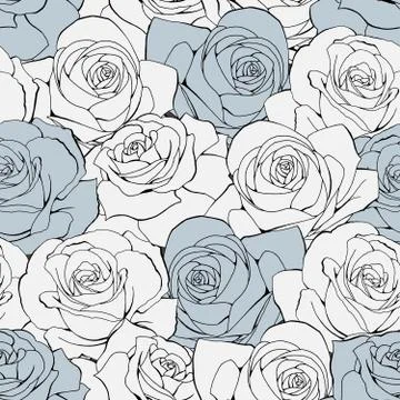 Vector vintage seamless pattern. White pastel outline rose flowers Stockillustratie