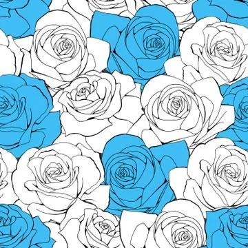 Vector vintage seamless pattern. White pastel outline rose flowers Illustrazione stock