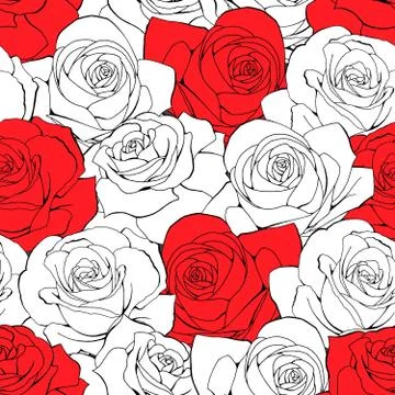 Vector vintage seamless pattern. White pastel outline rose flowers Illustrazione stock
