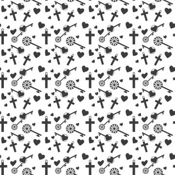 Vector vintage seamless pattern on white background with cute elements heart  Illustrazione stock