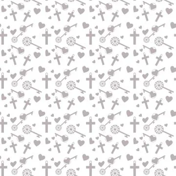 Vector vintage seamless pattern on white background with cute elements heart  イラスト素材