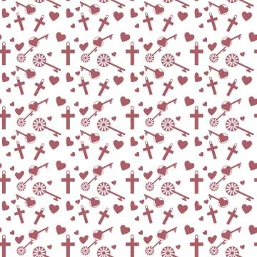 Vector vintage seamless pattern on white background with cute elements heart  库存插图