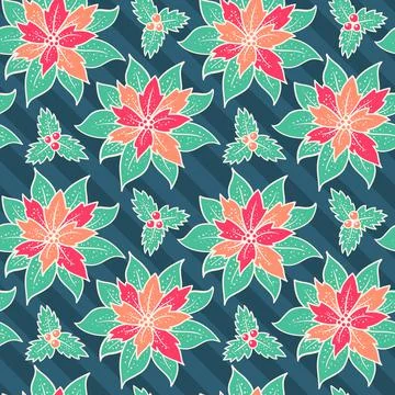 Vector vintage seamless patttern with red poinsettia for Christmas party. Stock Illustration