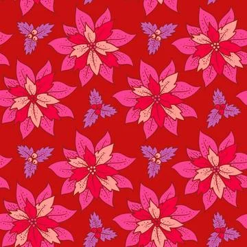 Vector vintage seamless patttern with red poinsettia. Retro seamless Christ.. Stock-Illustration