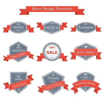 Vector vintage set of labels with ribbons Stock Illustration