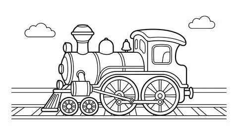 Vector of Vintage steam train on railway tracks with clouds 库存插图