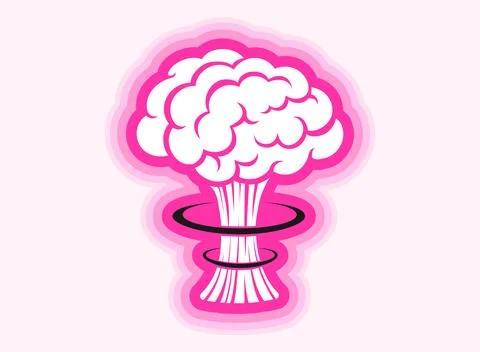 Vector vintage sticker with atomic bomb explosion in pink color. Pacific vi.. Stock Illustration