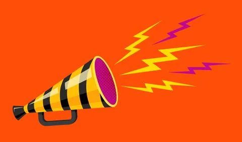 Vector vintage striped megaphone on orange background. Vintage yellow megap.. Stock Illustration