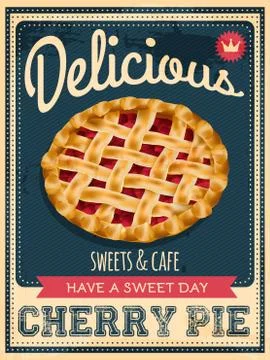 Vector vintage styled cherry pie poster Stock Illustration