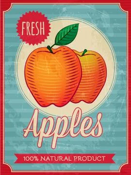 Vector vintage styled fresh apples poster Stock Illustration