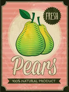 Vector vintage styled fresh pears poster Stock Illustration