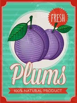 Vector vintage styled fresh plums poster Stock Illustration