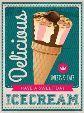 Vector vintage styled ice cream poster Stock Illustration