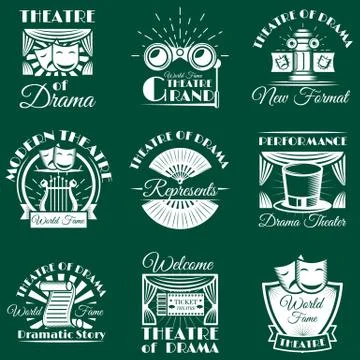 Vector vintage theatre emblems, labels, badges, logo Stock Illustration