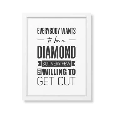 Vector Vintage Typographic Quote with Simple Modern White Wooden Frame. Gemstone Stock-Illustration