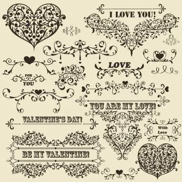 Vector vintage valentine's  design elements 스톡 일러스트