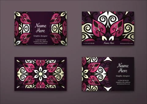Vector vintage visiting card set. Stock Illustration