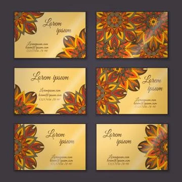 Vector vintage visiting card set. Floral mandala pattern and ornaments. Orien Illustrazione stock