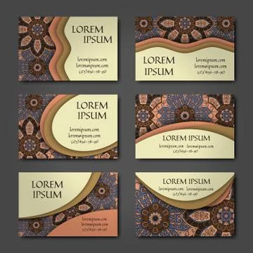 Vector vintage visiting card set. Floral mandala pattern and ornaments. Orien Illustrazione stock
