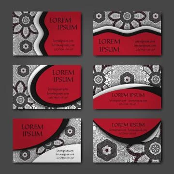 Vector vintage visiting card set. Floral mandala pattern and ornaments. Orien Illustrazione stock