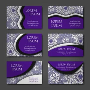 Vector vintage visiting card set. Floral mandala pattern and ornaments. Orien Illustrazione stock
