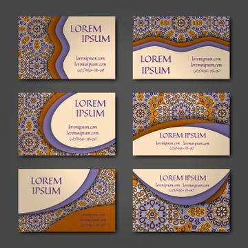 Vector vintage visiting card set. Floral mandala pattern and ornaments. Orien Illustrazione stock