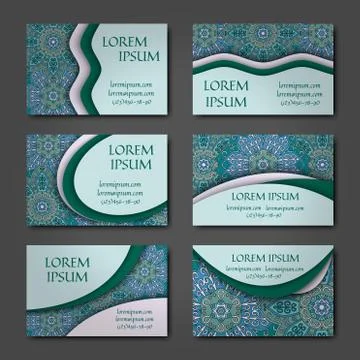 Vector vintage visiting card set. Floral mandala pattern and ornaments. Orien Stock Illustration