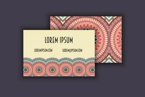 Vector vintage visiting card set. Floral mandala pattern and ornaments. Orien イラスト素材
