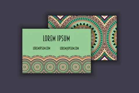 Vector vintage visiting card set. Floral mandala pattern and ornaments. Orien Illustrazione stock
