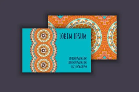 Vector vintage visiting card set. Floral mandala pattern and ornaments. Orien Stock Illustration