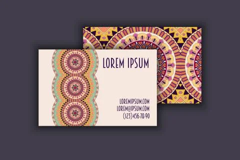 Vector vintage visiting card set. Floral mandala pattern and ornaments. Orien Illustrazione stock