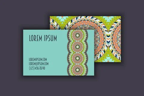 Vector vintage visiting card set. Floral mandala pattern and ornaments. Orien Illustrazione stock