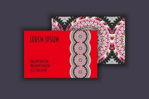 Vector vintage visiting card set. Floral mandala pattern and ornaments. Orien Illustrazione stock