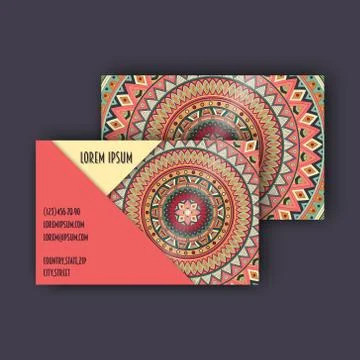 Vector vintage visiting card set. Floral mandala pattern and ornaments. Orien Illustrazione stock