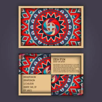 Vector vintage visiting card set. Floral mandala pattern and ornaments. Orien 스톡 일러스트