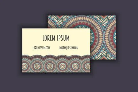 Vector vintage visiting card set. Floral mandala pattern and ornaments. Orien 스톡 일러스트
