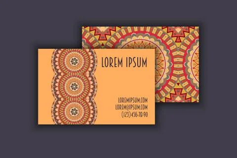 Vector vintage visiting card set. Floral mandala pattern and ornaments. Orien Stock Illustration