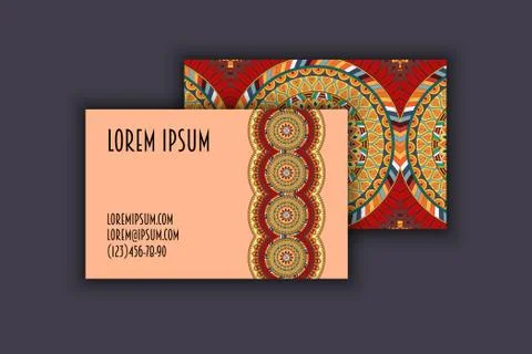 Vector vintage visiting card set. Floral mandala pattern and ornaments. Orien Illustrazione stock
