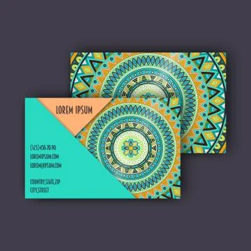Vector vintage visiting card set. Floral mandala pattern and ornaments. Orien Illustrazione stock