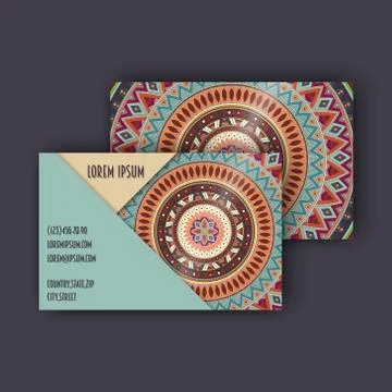 Vector vintage visiting card set. Floral mandala pattern and ornaments. Orien Illustrazione stock
